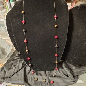 Elegant Red and Gold Beaded Necklace 44"